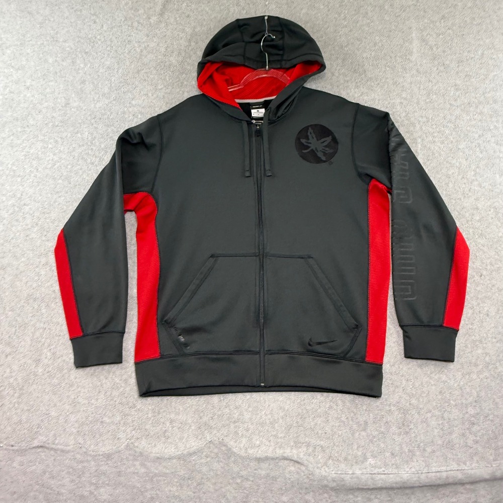 Nike Ohio State Buckeyes Hoodie Mens Medium Grey Red Therma-Fit Full Zip 25829X